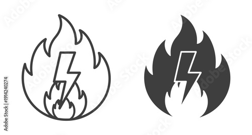 Vector illustration of fire flames containing lightning bolt symbols for energy and power
