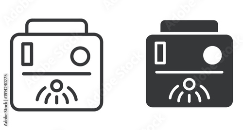 Two versions of digital camera icon including linear and glyph styles for design