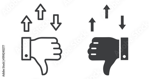 Outline and solid thumbs down icons with directional arrows for negative feedback rating
