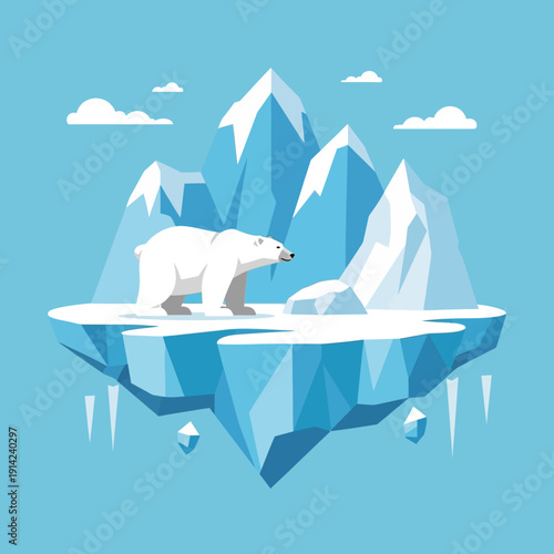 Polar Bear on Floating Iceberg in Arctic Ocean, Climate Change Concept