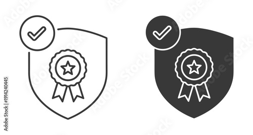 Set of outline and solid shield icons featuring a star award and checkmark