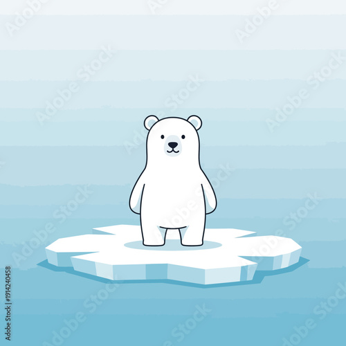 Sad polar bear on melting ice floe, climate change concept, arctic animal, global warming