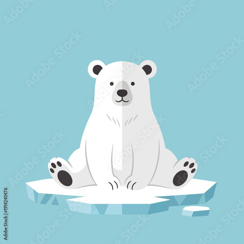 Cute polar bear sitting on melting ice floe, arctic animal, environmental concept
