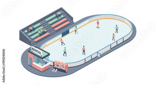 Ice Rink Scene with Spectators and Players in Action Viewed from Above