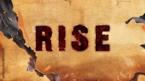 Fall Rise Repeat Paper Burn Reveal 4K Loop features text on old paper with smoke and sparks rising with each sheet of paper burning away to reveal the words underneath in a loop.