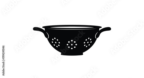 Black silhouette of a colander with two handles on a white background