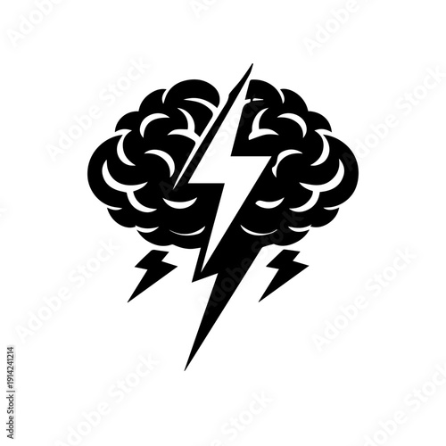 Brain with lightning illustration vector on a white background Vector illustration icon