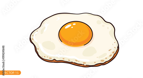 Fried egg with runny yolk on plate, flat vector food illustration
