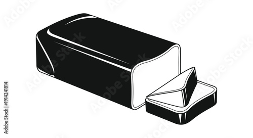 Black silhouette of a butter dish with one pat of butter on a white background