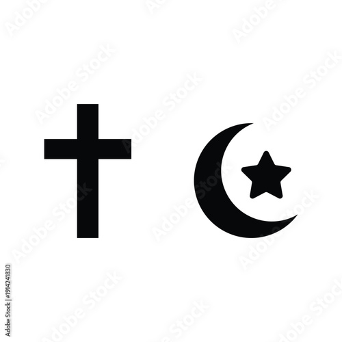 Christianity And Islam Faith Symbols Illustration