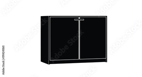 Black silhouette of a modern cabinet with two doors against a white background