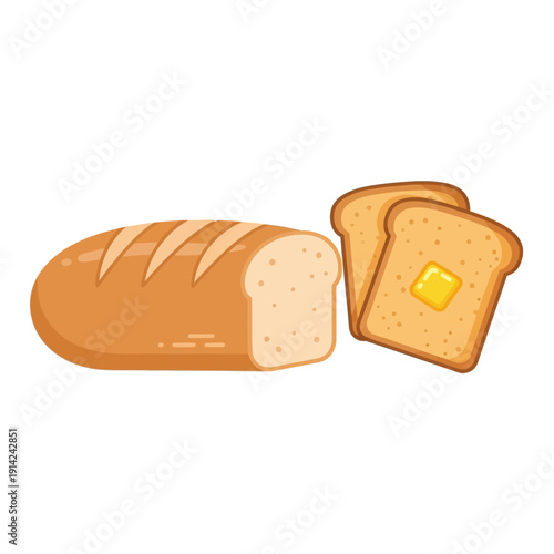 Freshly Baked Loaf of Bread with Slices of Buttered Toast