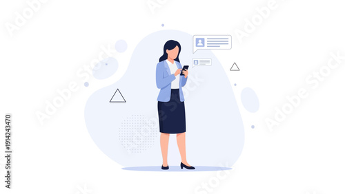 Businesswoman using smartphone for communication, digital messages, modern concept