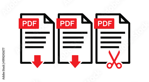 Pdf document icons with cutting and download symbols
