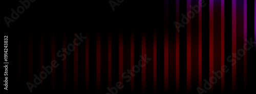 Abstract digital rendering presents a striking visual composition dominated by intense red illumination fading into deep black darkness across a field of precisely aligned vertical ribbed structures