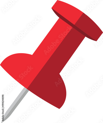 Red pushpin illustration. Thumbtack icon ideal for office stationery, corkboards, notes, reminders, maps, and various digital design projects