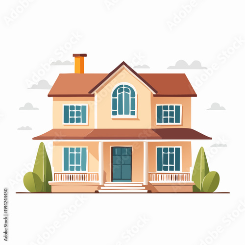 Charming Suburban House with Front Porch and Lush Greenery