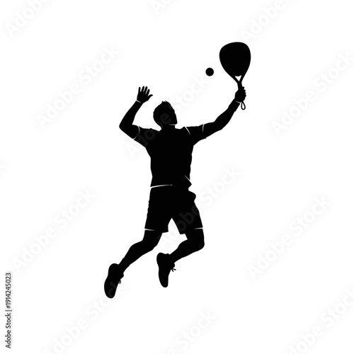 Silhouette of a man playing padel, jumping and hitting the ball with a racket