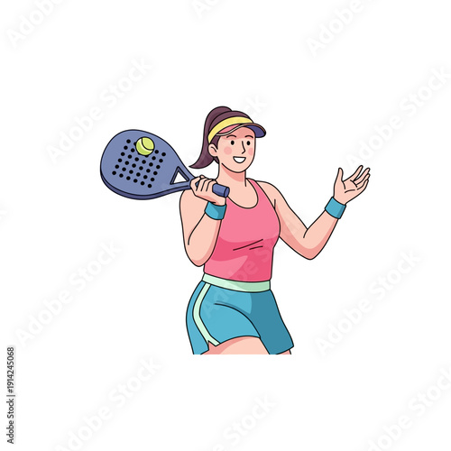 Woman playing padel tennis with racket and ball, active lifestyle, sports concept