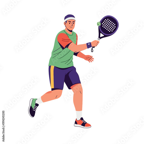 Man playing padel tennis, athletic man with racket on court, active lifestyle, sports concept