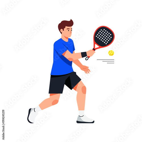Man playing padel tennis, hitting ball with racket, active sport lifestyle, outdoor recreation