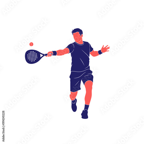 Man playing padel tennis, hitting ball with racket, dynamic action shot, sport concept