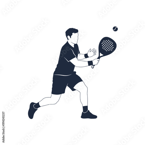 Man playing padel tennis, hitting ball with racket, dynamic action shot