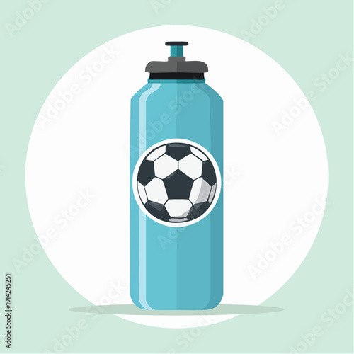 Blue water bottle with soccer ball design for sports hydration