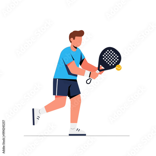 Man playing padel tennis, hitting the ball with a racket, dynamic action shot