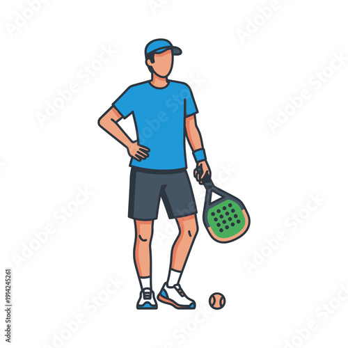 Padel player with racket and ball, ready for game, active lifestyle, sports concept