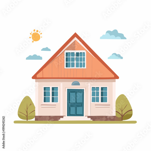 Charming house with a warm, inviting facade under a bright, sunny sky