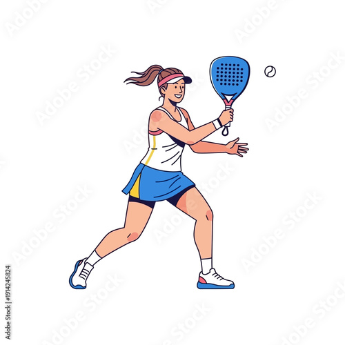 Woman playing padel tennis, hitting ball with racket, active lifestyle, sports concept