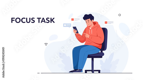Man Focused on Smartphone Screen, Concentrating on Digital Task