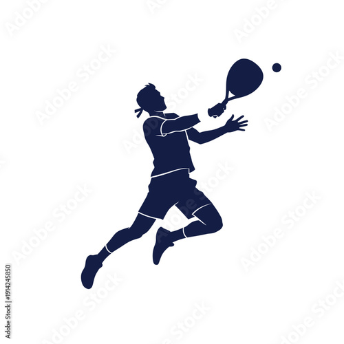 Silhouette of a man playing tennis, jumping to hit the ball, dynamic action shot