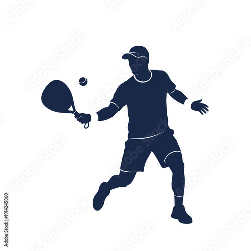 Silhouette of a man playing padel, hitting the ball with a racket, dynamic action shot