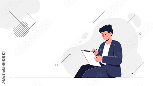 Man in Suit Writing on Clipboard, Business Meeting, Planning, Strategy