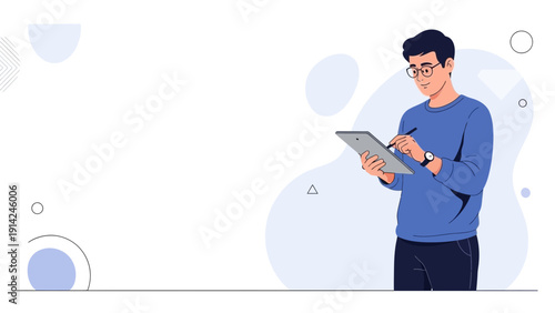 Man Using Digital Tablet with Stylus, Graphic Designer or Artist at Work
