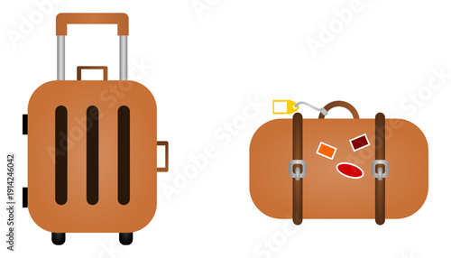 Icono de maleta de viajes. Ilustración de dos modelos de maleta de viajes en color. Vector para sitio web, app, viajes, folleto, y otros.