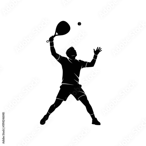 Silhouette of a man playing padel tennis, hitting the ball with a racket
