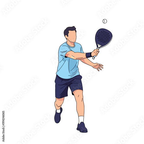 Man playing padel tennis, hitting the ball with a racket, dynamic action shot
