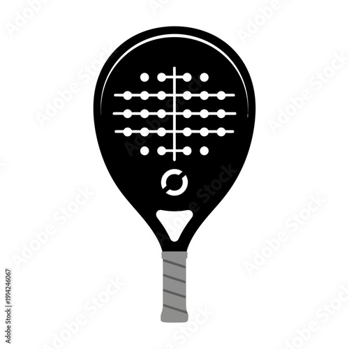 Black Padel Racket with Grey Grip and White Holes, Sports Equipment Icon