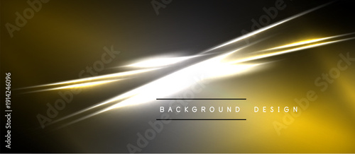 Abstract golden lines create dynamic background. Bright central glow emphasizes modern design elements. Minimalist text adds subtle branding.