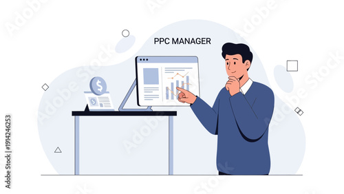 PPC Manager Analyzing Digital Marketing Performance on Computer Screen