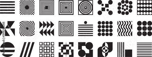 Abstract Visual Harmony: A collection of intriguing monochrome geometric designs, arranged to evoke a sense of visual interest and artistic exploration. 