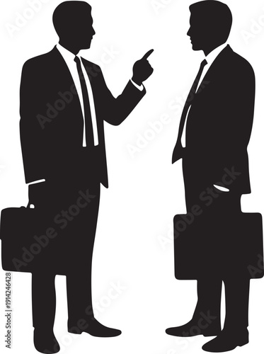 Two businessmen silhouettes arguing or discussing important matters, expressing strong opinions