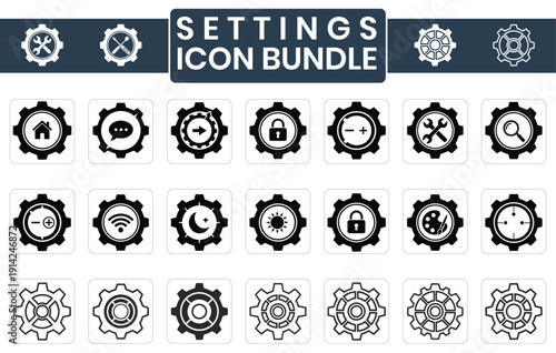 Settings Icon Bundle Gear System UI VectorSettings Icon Bundle Gear System UI Vector
