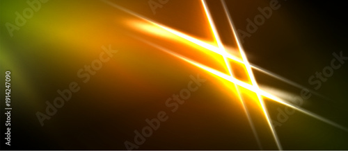 Abstract background features bright streaks, gradients. Yellow, orange hues dominate dark space. Dynamic light creates energy.