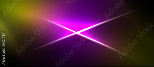 Bright purple starburst dominates center. Yellow, dark gradients surround it. Black borders top, bottom. Abstract light effect.