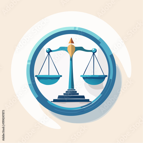 Vibrant graphic icon illustration of the classic scales of justice, symbolizing legal balance, fairness, and equality