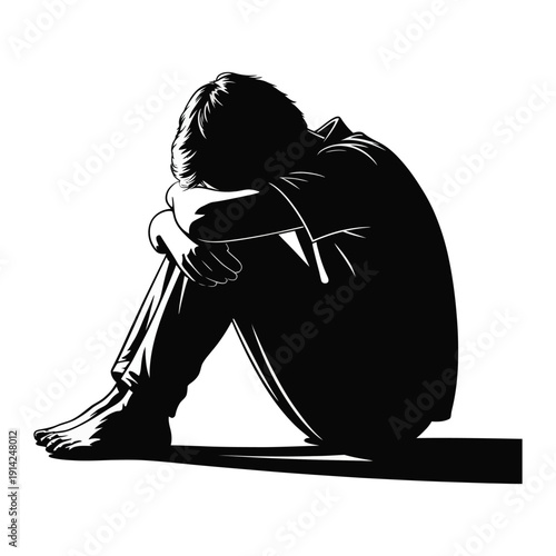 Vector silhouette of a person sitting with knees pulled to chest